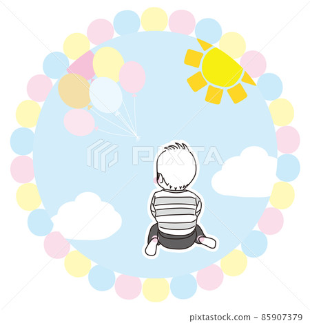 Illustration of a cute baby Aka-chan looking at the sky Colorful, white border 85907379
