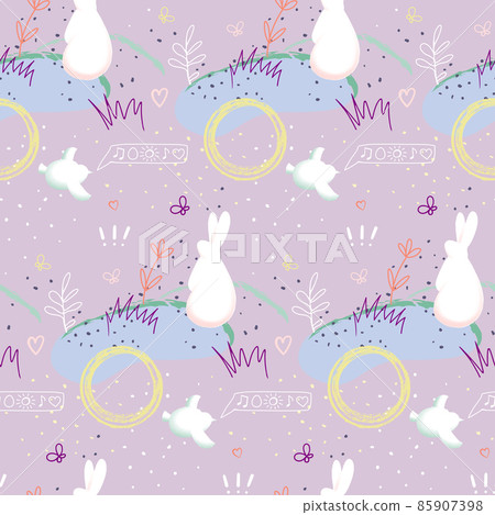Hand drawn abstract seamless pattern with rabbits 85907398