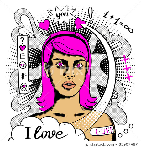 I Love You Creative conceptual modern hand drawn doodle portrait with hearts I Love You Creative conceptual modern hand drawn doodle portrait with hearts 85907487