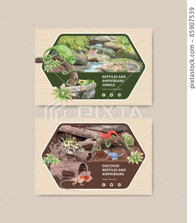 Facebook template with reptiles and amphibians animal concept,watercolor style Facebook template with reptiles and amphibians animal concept,watercolor style 85907539