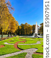 Autumn landscape in Peterhof, sunny day, colorful leaves 85907951