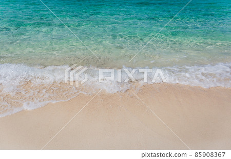 Beautiful nature of white sandy beach and ocean in tropical island. Beautiful nature of white sandy beach and ocean in tropical island. 85908367