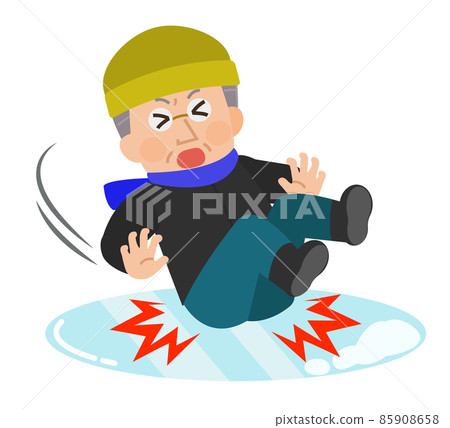 Illustration of an elderly man who falls on ice or snow Illustration of an elderly man who falls on ice or snow 85908658