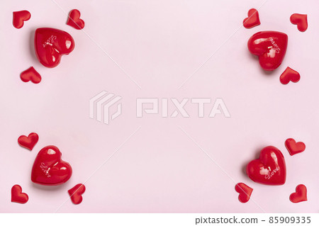 frame of heart shaped candle red hearts layout on pink background Top view Flat lay Holiday card Happy Valentine's day, love concept Copy space Banner frame of heart shaped candle red hearts layout on pink background Top view Flat lay Holiday card Happy Valentine's day, love concept Copy space Banner 85909335