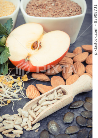 Best nutritious food for healthy thyroid. Natural eating containing vitamins 85909731