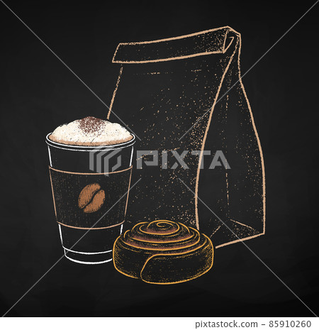 Takeaway Coffee cup and cinnamon roll Takeaway Coffee cup and cinnamon roll 85910260