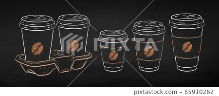 Takeaway paper coffee cups and cup carrier Takeaway paper coffee cups and cup carrier 85910262
