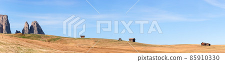 Panoramic view of Seiser Alm plateau with Punta Euringer mountain peaks. South Tyrol, Italy Panoramic view of Seiser Alm plateau with Punta Euringer mountain peaks. South Tyrol, Italy 85910330