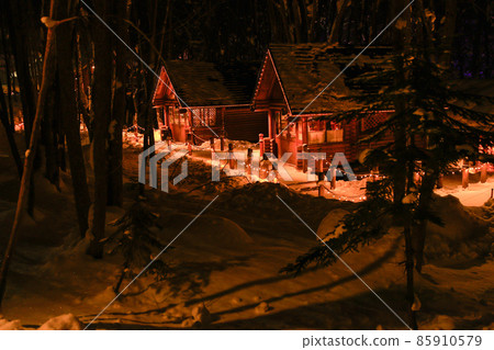 [Winter in Furano, Hokkaido] Ningle Terrace at night in January 85910579