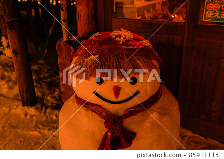 [Winter in Furano, Hokkaido] Ningle Terrace at night Cute snowman January 85911113