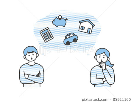 Illustration material that young men and women are worried about future money Illustration material that young men and women are worried about future money 85911160