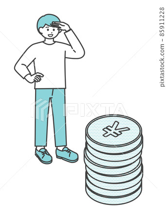 Illustration material of a young man looking at a coin 85911228