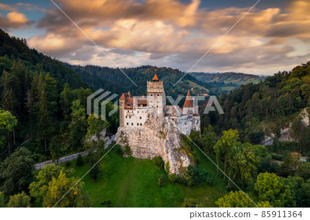 Bran Castle at sunset. The famous Dracula's castle in Transylvania, Romania Bran Castle at sunset. The famous Dracula's castle in Transylvania, Romania 85911364