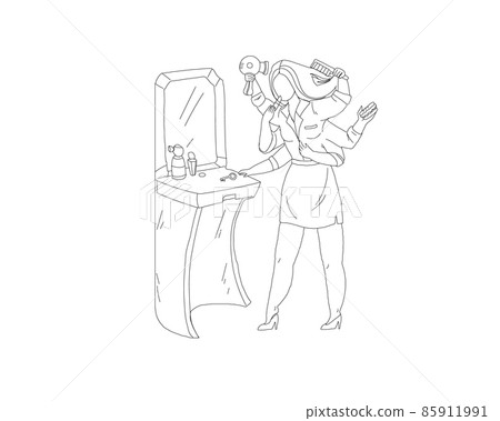 Perfect multitasking woman line vector illustration 85911991