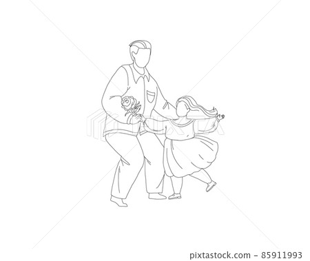 Dad dancing with daughter line vector illustration 85911993