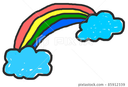 Illustration of a deformed rainbow and clouds Illustration of a deformed rainbow and clouds 85912339