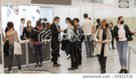 Abstract blured people at exhibition hall of expo event trade show. Business convention show or job fair. Business concept background. 85912526