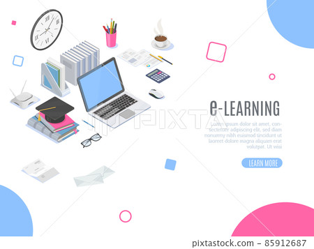 Isometric concept for distance learning or online education 85912687