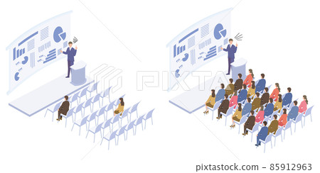 A set of isometric illustrations of popular and unpopular business seminars 85912963
