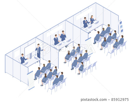 Isometric illustration of a joint company information session where new graduates gather to get a job 85912975