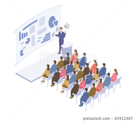 參加流行商業研討會的人的等距插圖 85912987