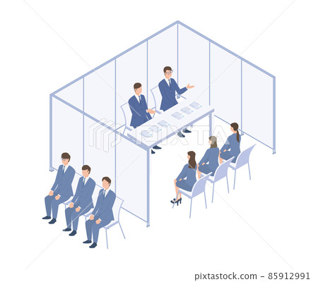 Isometric illustration of a job interview held in a company 85912991