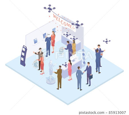 Isometric illustrations of business people having global business talks at exhibitions Isometric illustrations of business people having global business talks at exhibitions 85913007