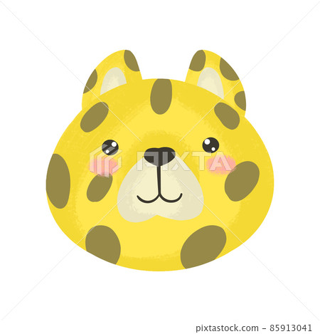 Cute baby illustration with Leopard muzzle. Cute animal kawaii characters. The faces of wild animals. Vector illustration isolated on white background. 85913041