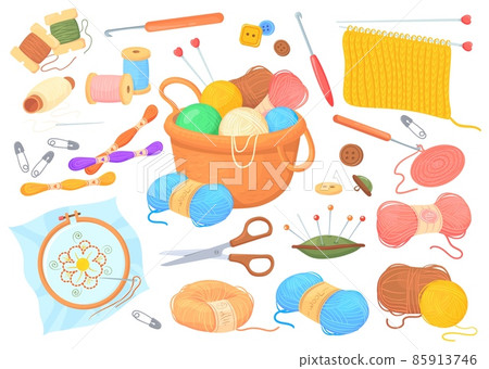 Cartoon crochet tools. Handicrafted yarn kit knitting equipment, wool thread for knit, handicraft textile crafted weaving fashion fabric 85913746