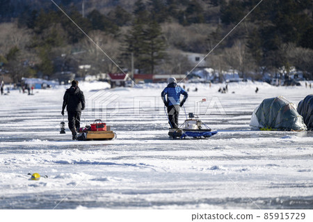 People enjoying smelt fishing in Akagi Onuma People enjoying smelt fishing in Akagi Onuma 85915729