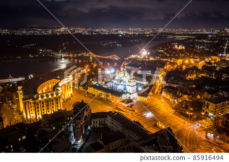 Aerial night view night Kyiv Aerial night view night Kyiv 85916494