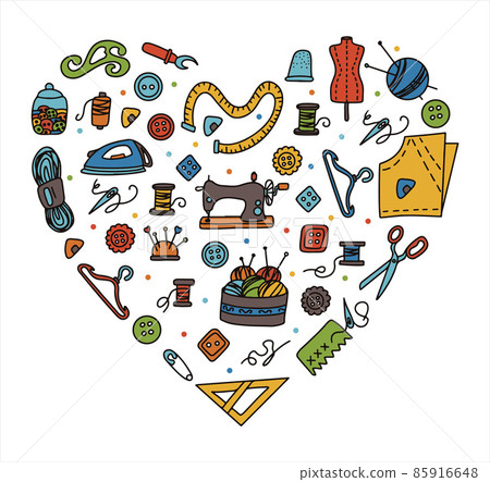 Vector doodle sewing set with heart and love.... - Stock Illustration ...
