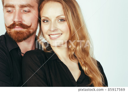 young tender couple, man and woman in love isolated on white, fooling around real modern hipster marriage, lifestyle people concept young tender couple, man and woman in love isolated on white, fooling around real modern hipster marriage, lifestyle people concept 85917569