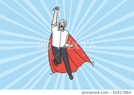 Senior man act as superhero show power 85917864
