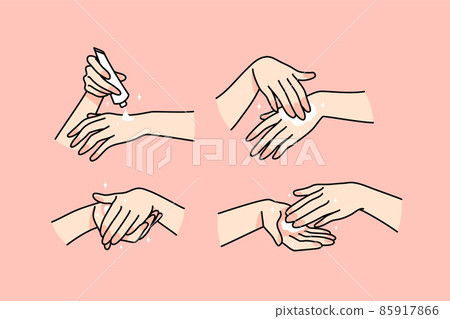 Set of woman hands apply cream  85917866