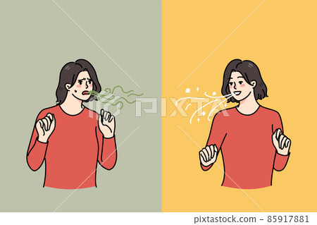 Woman before and after oral care  85917881