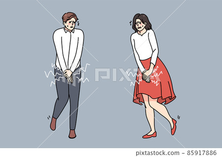 Man and woman feel stressed want pee 85917886