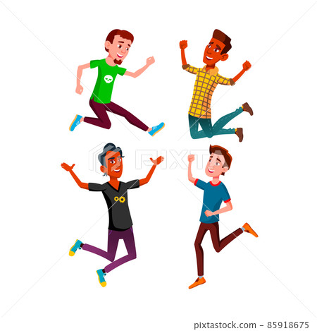 jumping teen boy set vector 85918675
