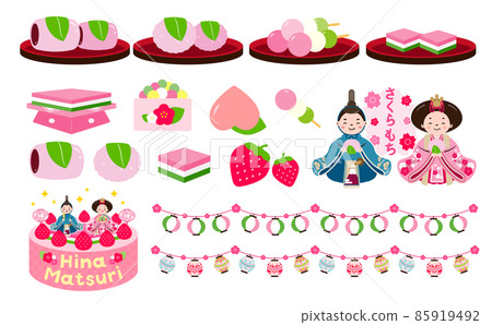 Hinamatsuri sweets and food illustration set 85919492