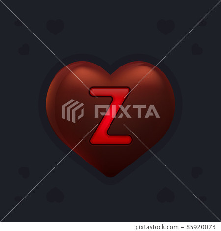 Chocolate heart with a marmalade letter Z inside. Valentines day decoration element for design banner, card or any advertising Chocolate heart with a marmalade letter Z inside. Valentines day decoration element for design banner, card or any advertising 85920073