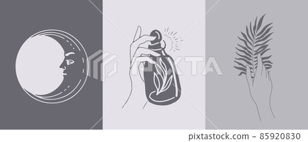 A set of emblems with mystical symbols in their... - Stock Illustration ...