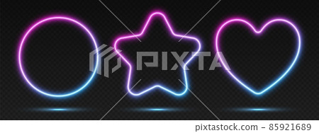 Neon gradient frames set, collection of pink-blue glowing borders. Bright illuminated shapes. 85921689