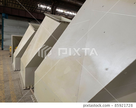 Metalworking factory interior with machinery equipment tools, industrial manufacturing of steel air conditioning pipes and systems 85921728
