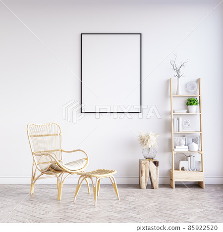 Mock up poster frame in modern interior background, living room, Scandinavian style, 3D rendering Mock up poster frame in modern interior background, living room, Scandinavian style, 3D rendering 85922520