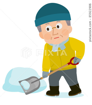 Illustration of an elderly man shoveling snow Illustration of an elderly man shoveling snow 85922906