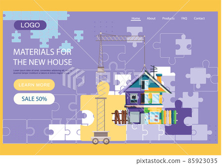 Materials for new house landing page template. Construction and building industry accessories Materials for new house landing page template. Construction and building industry accessories 85923035