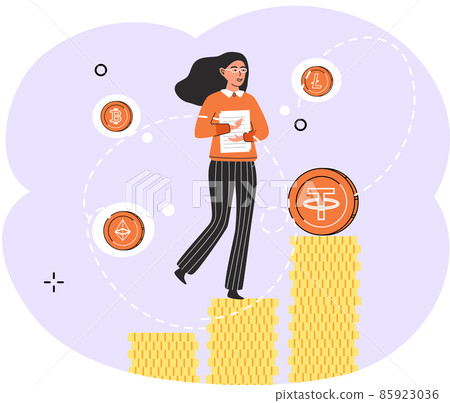 Woman studying cryptocurrency mining. Work with online currency and blockchain technology Woman studying cryptocurrency mining. Work with online currency and blockchain technology 85923036