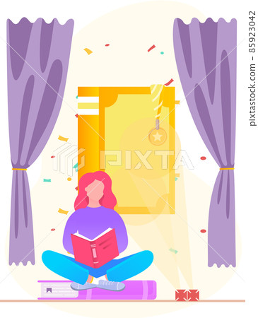 Young woman reading book, studying at home, book lovers hobby 85923042