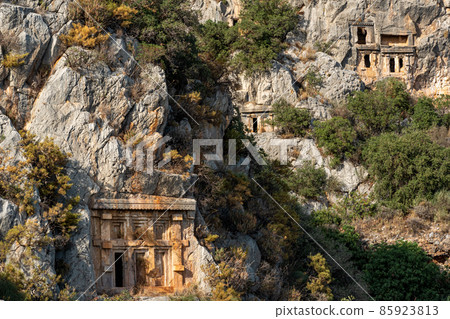 antique stone-cut tombs carved in the ruins of Myra (Demre, Turkey) 85923813