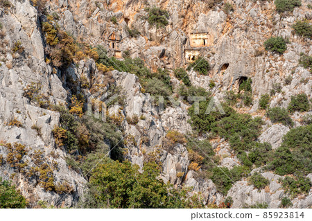rocky necropolis with stone-cut tombs in Myra Lycian (Demre, Turkey) 85923814